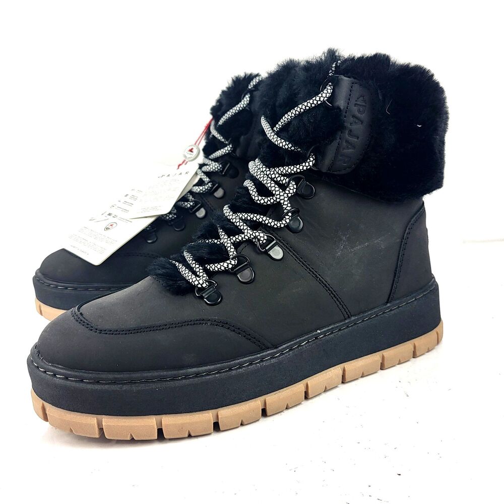Pajar Black Faux Fur Lined Winter Boots with Tan Lug Sole